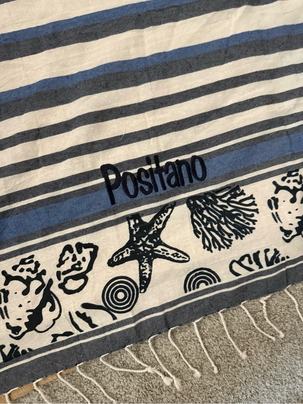 Positano Striped Beach Towel in Blue and White